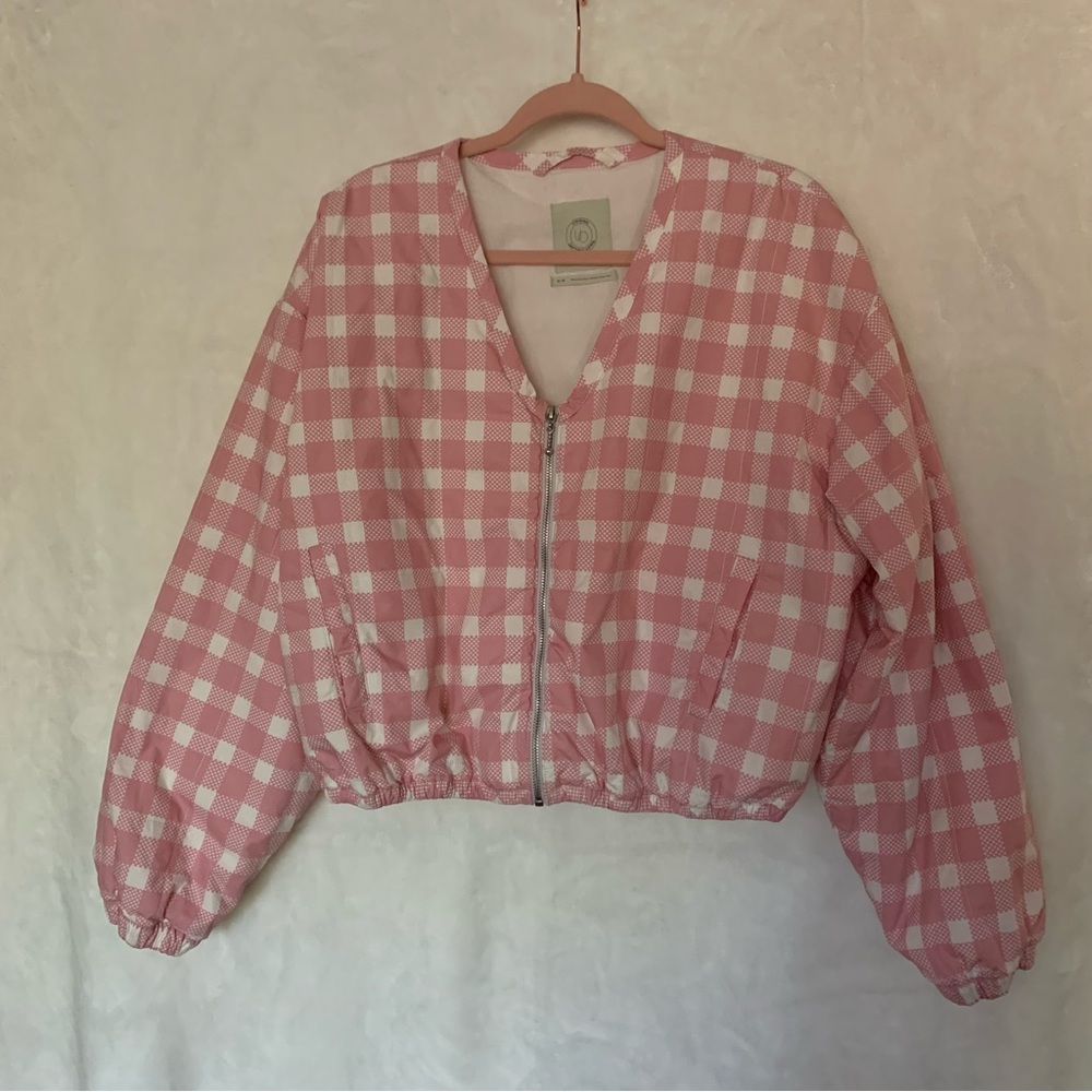 Urban Outfitters, Size M, Pink & White, Gingham design Bomber Jacket